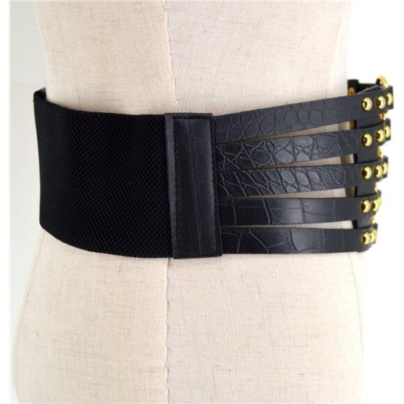 🖤 Hollow-Out PU Leather Waist Belt | Rivet Decor Stretch Belt - Picture 4 of 6